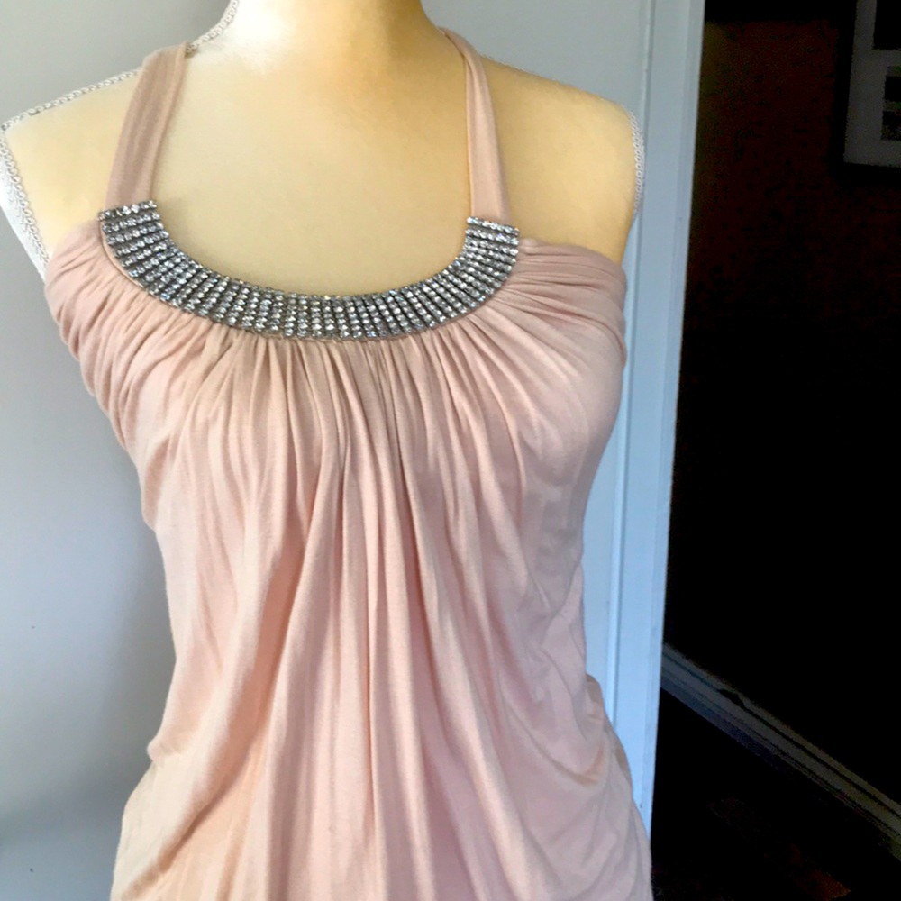 Nude halter top with diamond neck